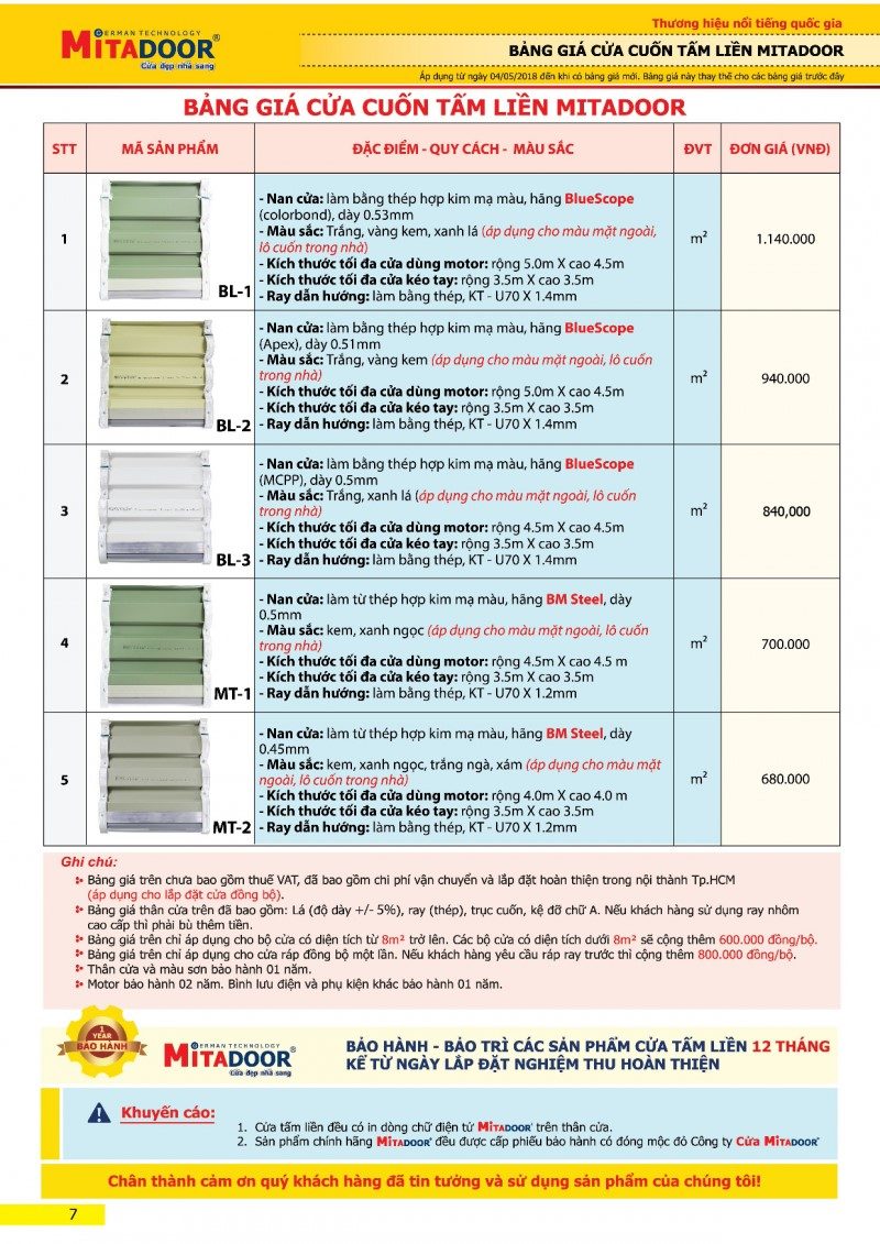 Cửa cuốn Úc tấm liền Mitadoor BL-1
